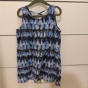 Lilly Pulitzer Kids Navy Blue Sailboat Print Crisscross Tank Top